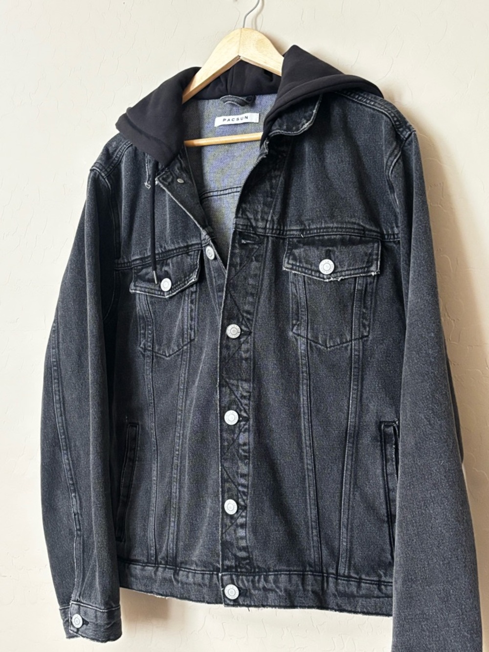PacSun Vintage Black Washed Denim Jacket with Attached Hood